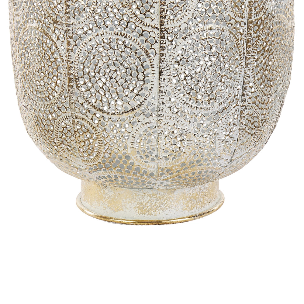 Lanterna in metallo dorato 30 cm con portacandele in vetro traforato orientale Boho