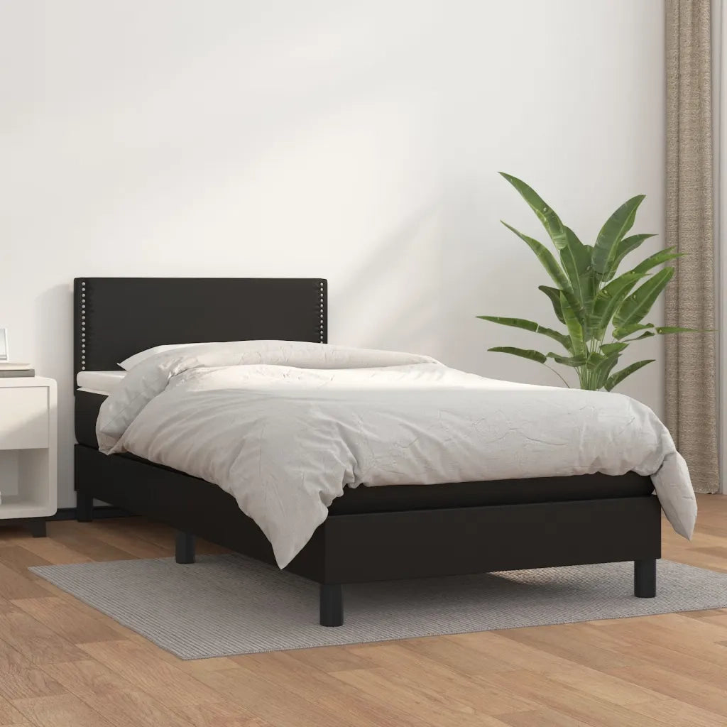 Letto singolo | Letto per adulti | Giroletto a Molle con Materasso Nero 100x200 cm in Similpelle