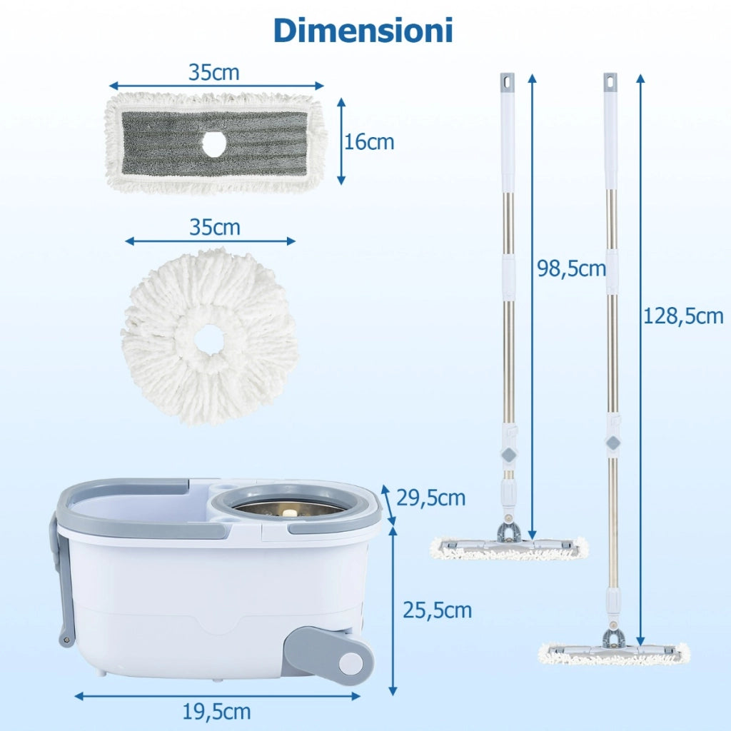 Set mocio e secchio con lavaggio senza mani e design a doppio serbatoio, Set mocio e secchio con potente assorbimento Blu