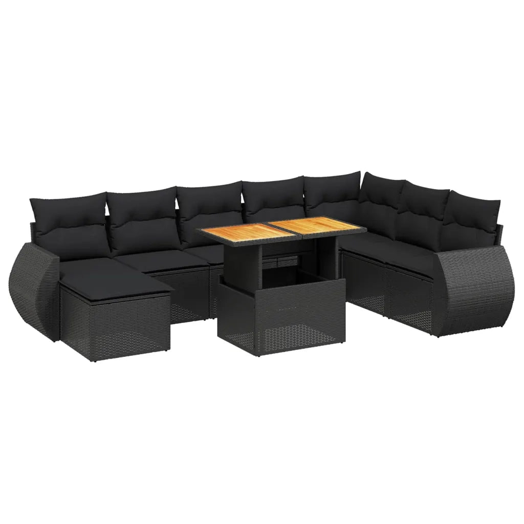 Set Divani da Giardino 9 pz con Cuscini Nero in Polyrattan 3272329