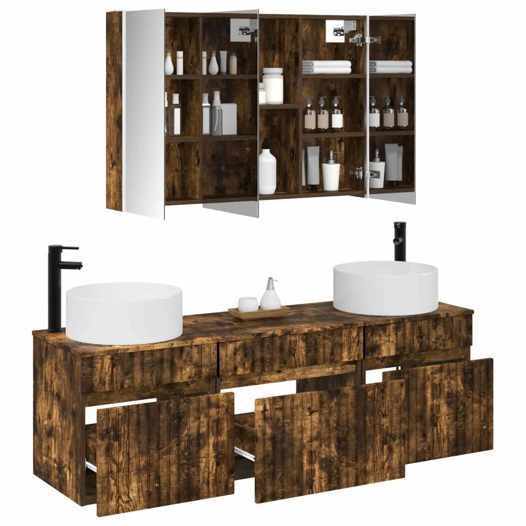 Set di Armadi da Bagno 4 pcs Rovere Fumo 103,5 x 15,5 x 70 cm 3406667