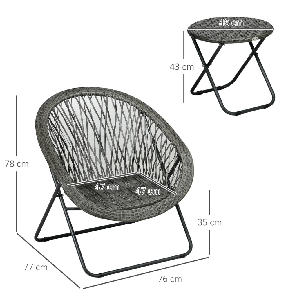 Set da giardino pieghevole 3 pezzi grigio con tavolino e 2 sedie