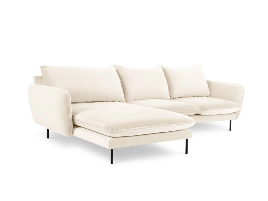 Cosmopolitan Design - Divano angolare sinistro "Vienna" 5 posti in velluto beige chiaro 