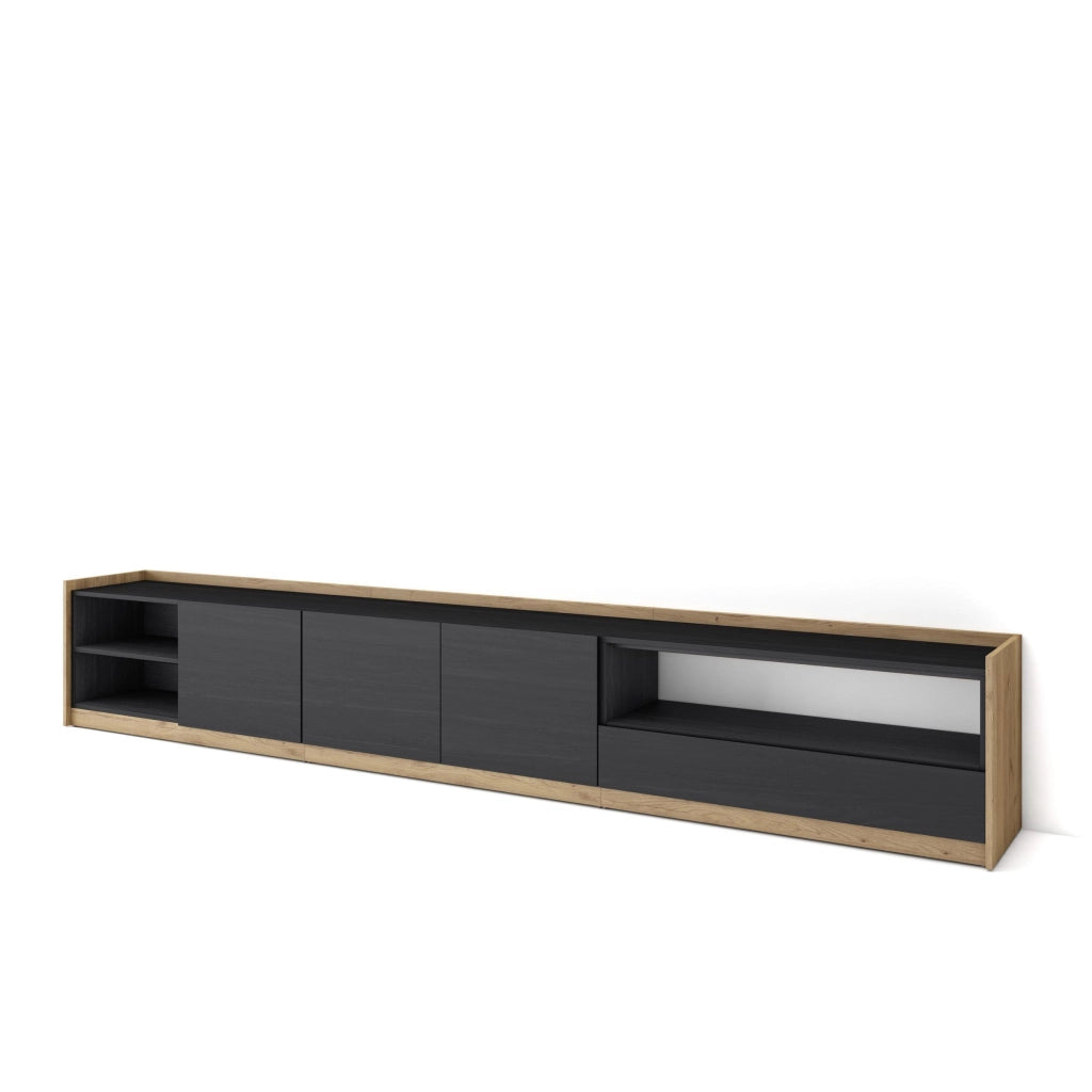Mobile TV Soggiorno, 310x50x37 cm, Per TV fino a 80", Mobile Soggiorno, Nero e rovere