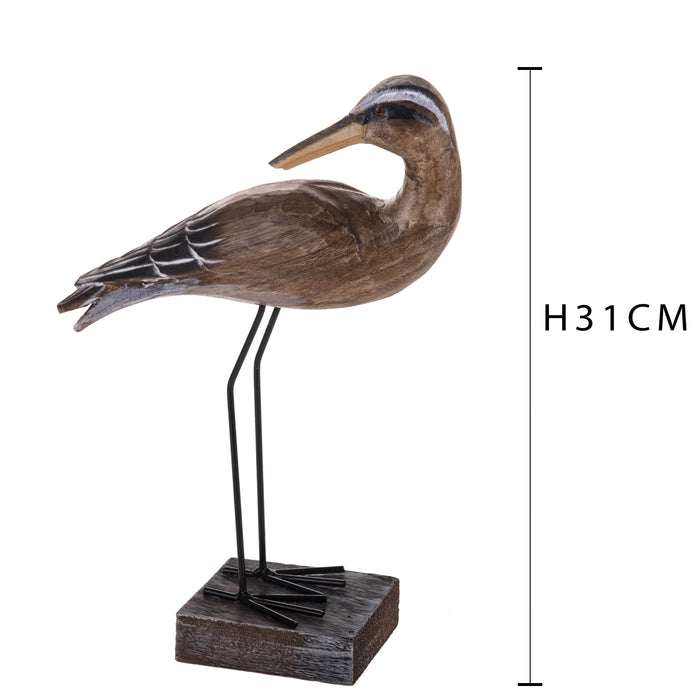 Set 2 Statuette Airone in Legno H 31 cm