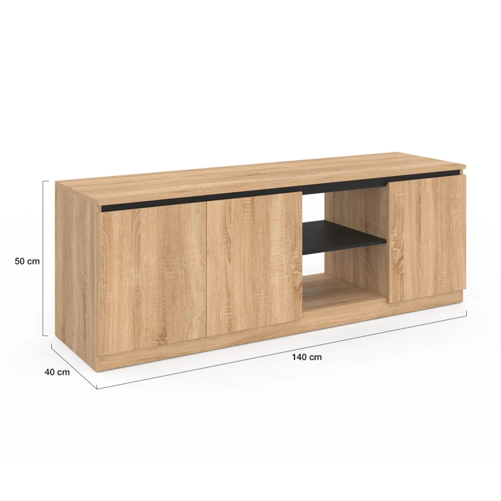 IDMarket - TOMI Porta TV a 3 ante in faggio e nero 140 cm