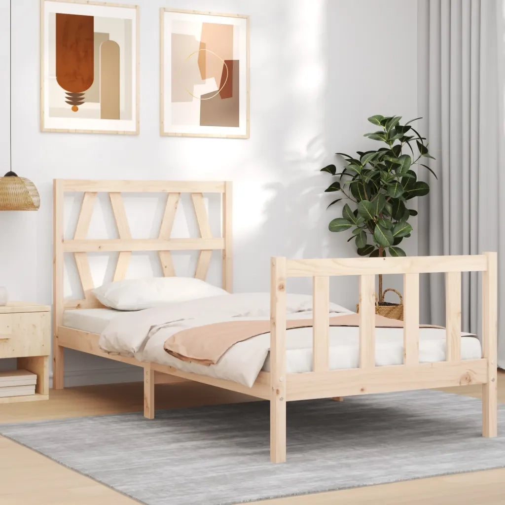 Giroletto con Testiera Single-Struttura Letto in Legno Massello 389542