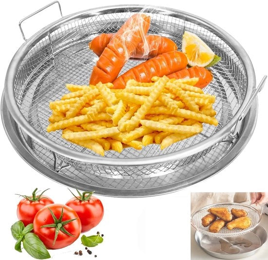 Impianto di Frittura ad Aria - Set da 2 - 26cm - Filtro Olio - Piatto da Cottura - Per Forno a Ventilazione - Filtro in Acciaio Inossidabile - Piatto da Cottura Cassetta di Raccogliimento