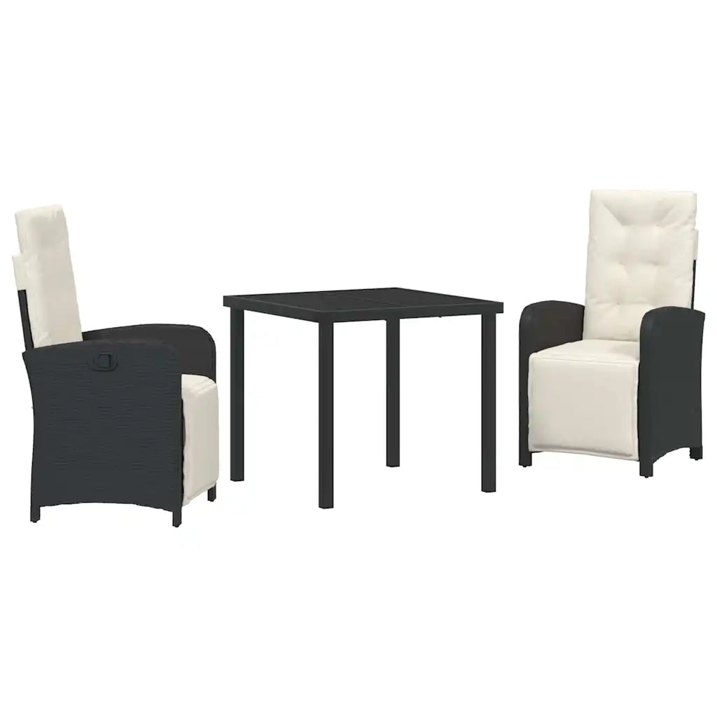 Set da Pranzo per Giardino con cuscino 3 pcs Nero polyrattan 3380302