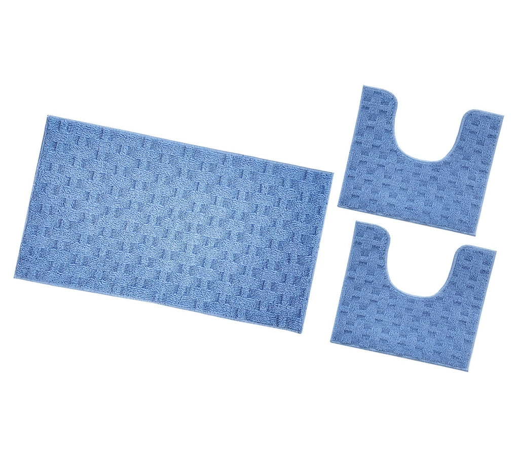 Tappeto Bagno Morbido Assorbente Antiscivolo 3D Intrecciato Lavabile Set 3 Pezzi Azzurro