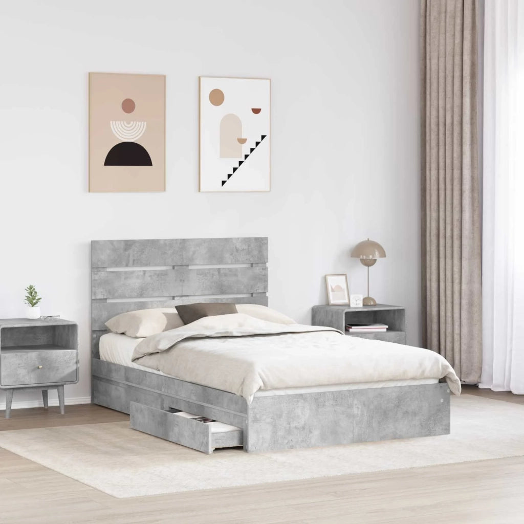 Letto con Contenitore con testiera Grigio cemento 135 x 190 cm 3411905