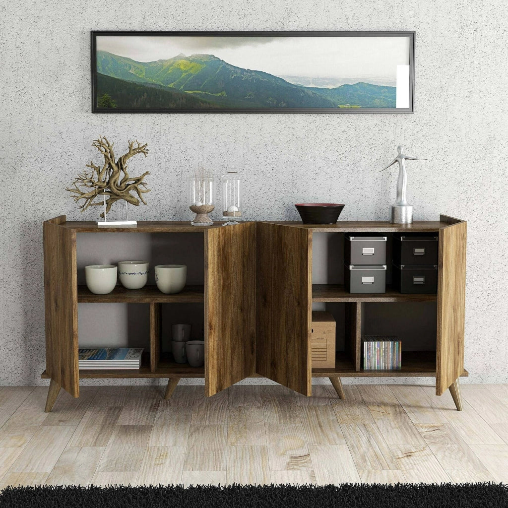 Madia Paine, Credenza 2 Ripiani, 180x45x81h cm Marrone Noce