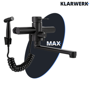 MAX |rubinetto miscelatore gastronomia montaggio a parete nero|rubinetto cucina professionale acciaio inox con doccetta|ristorante parete bocca piatta