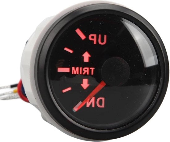 Misuratore di equilibrio per imbarcazioni 52MM Acciaio inossidabile DC9 Fino a 32V Su e giù Marine Trim Balance Meter - Per imbarcazioni da diporto - Fronte nero con indicatore nero e cornice nera.
