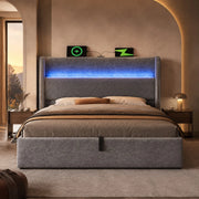 Letto idraulico con testiera alta, LED e porta USB/Type-C
