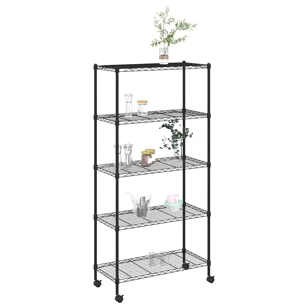 Scaffale a 5 Livelli con Ruote 75x35x155 cm Nero 250 kg CFW1494195