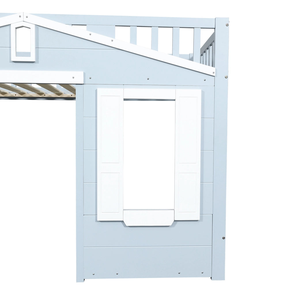 Letto a soppalco per bambini 90x200 cm bianco e blu con scala reversibile