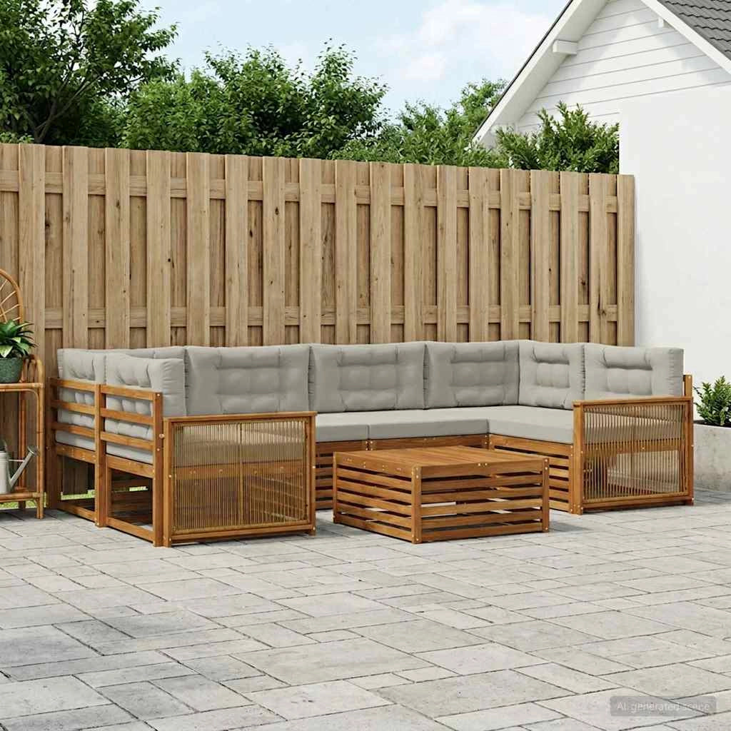 Set di divani da esterno 7 pz Naturale e Grigio Chiaro 3383089