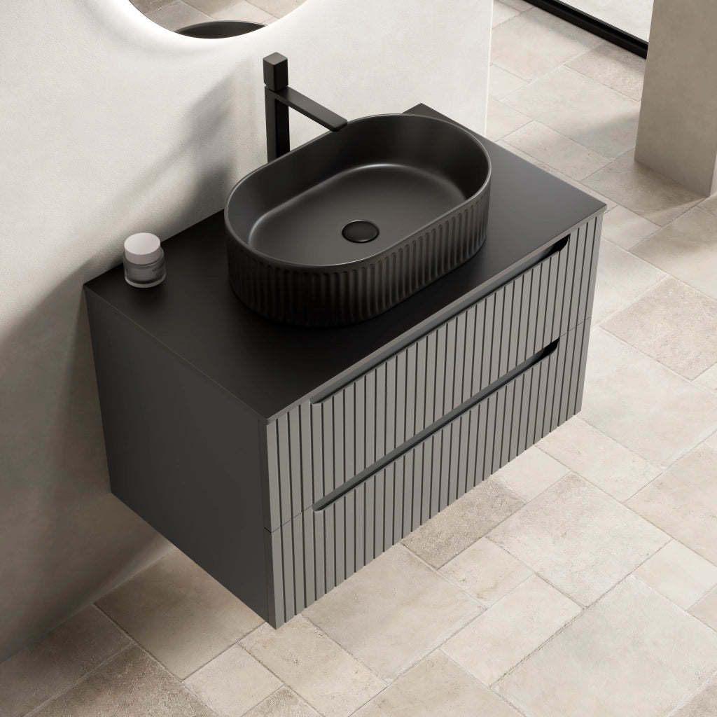 Mobile bagno sospeso con 2 cassetti e lavabo ovale in ceramica con chiusura ammortizzata per bagno 80×46×62.2 cm
