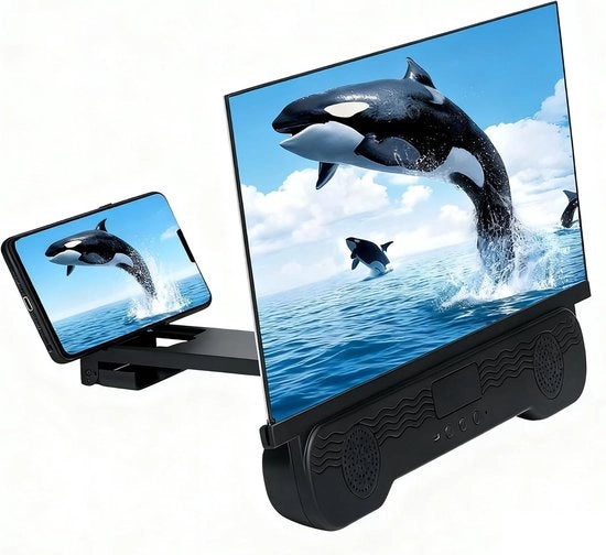 Schermo Portatile - Amplificatore di Immagine con Altoparlante Bluetooth - Proiettore di Cinema per Telefono - Cinema Casalingo - Ripiegabile - Scrivania Portatile - Per Film, Video e Giochi - 18 Pollici - Nero