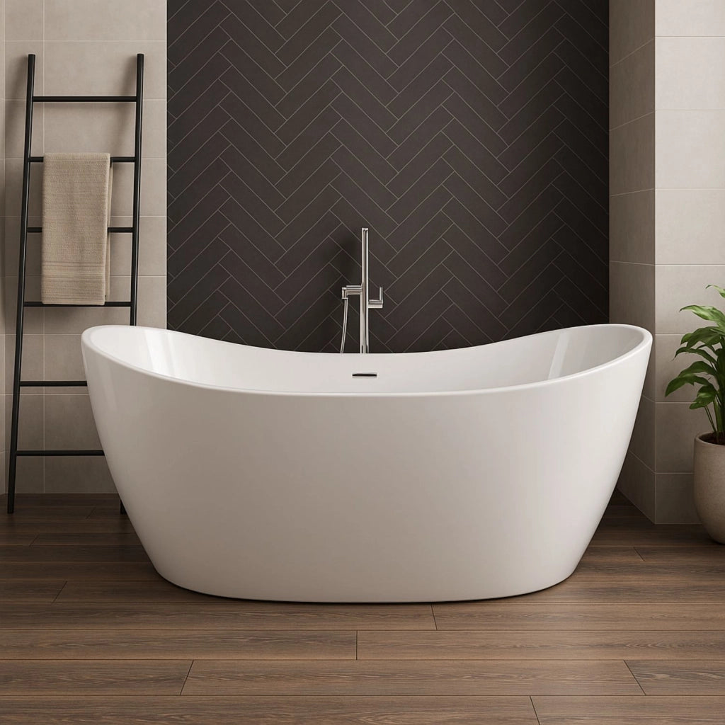 Vasca da bagno freestanding ovale in acrilico colore bianco lucido *** misure l160xh68xp80, confezione 1