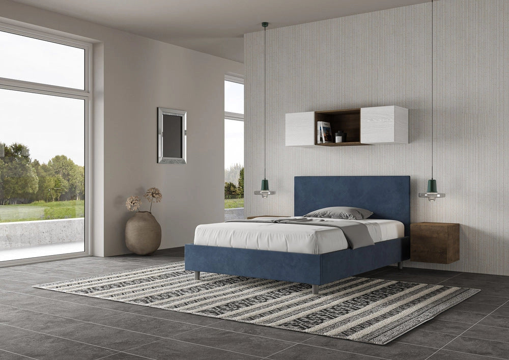 Letto Matrimoniale Large 180x190 cm con Rete e Contenitore Adele Blu