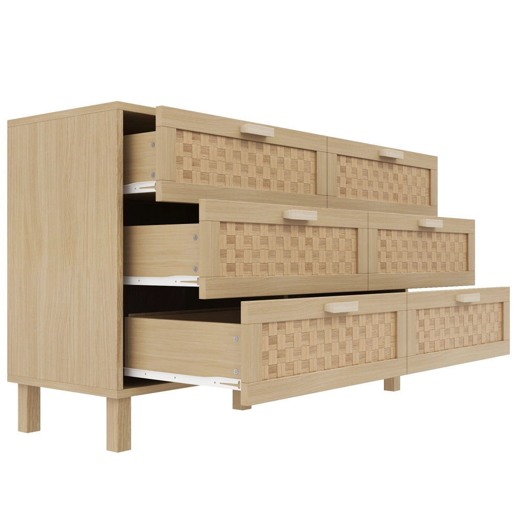 Credenza con 6 cassetti in truciolare effetto legno naturale; 120x75x40 cm