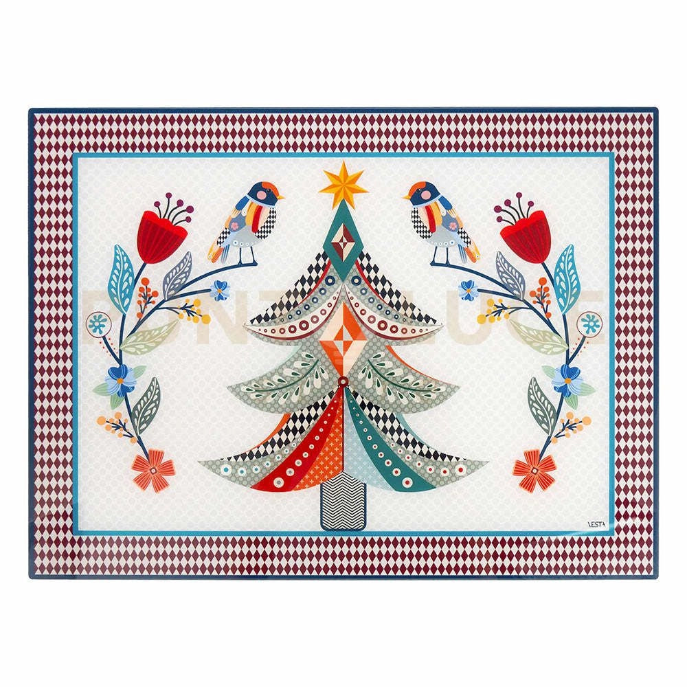 SET 2 TOVAGLIETTE RIGIDE NATALIZIE IN CRISTALLO ACRILICO DECORATO DISEGNO SCHIACCIANOCI