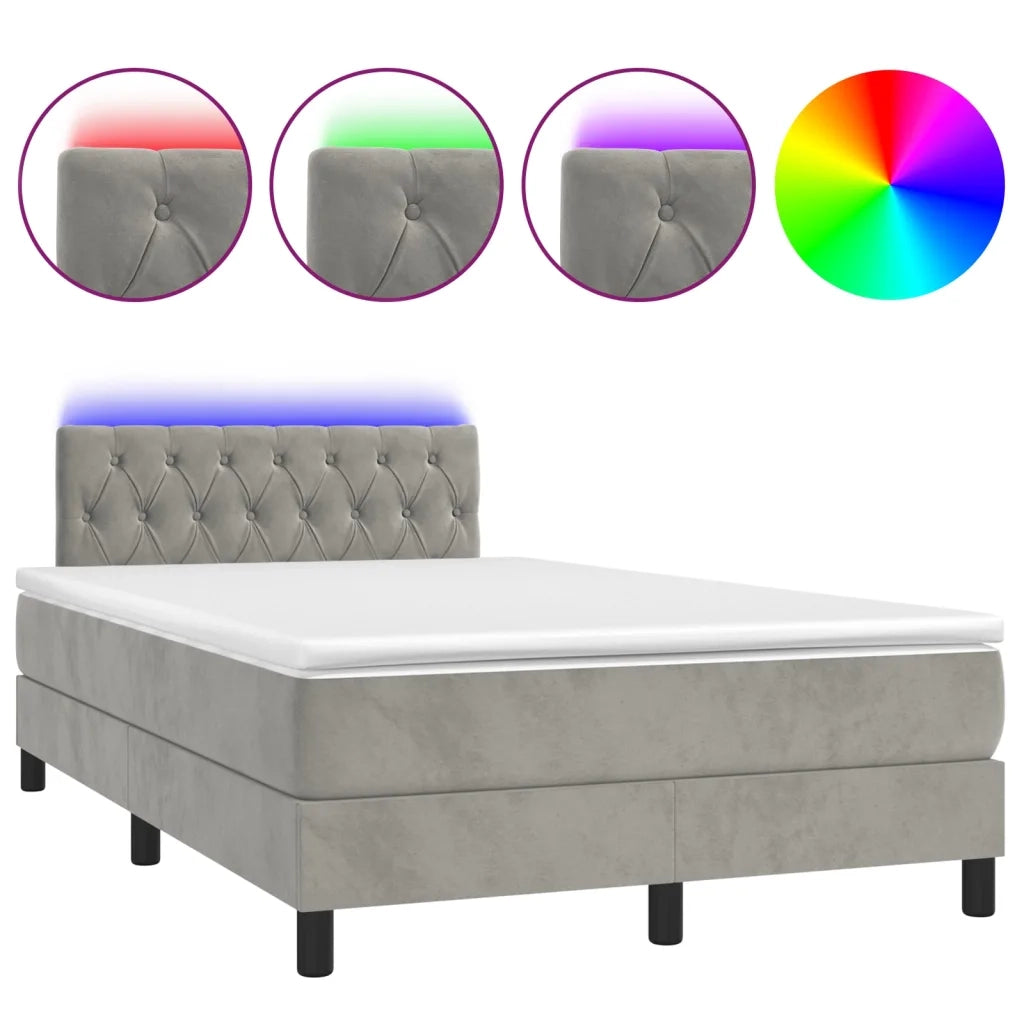Letto a Molle con Materasso e LED Grigio Chiaro 120x200 cm Velluto