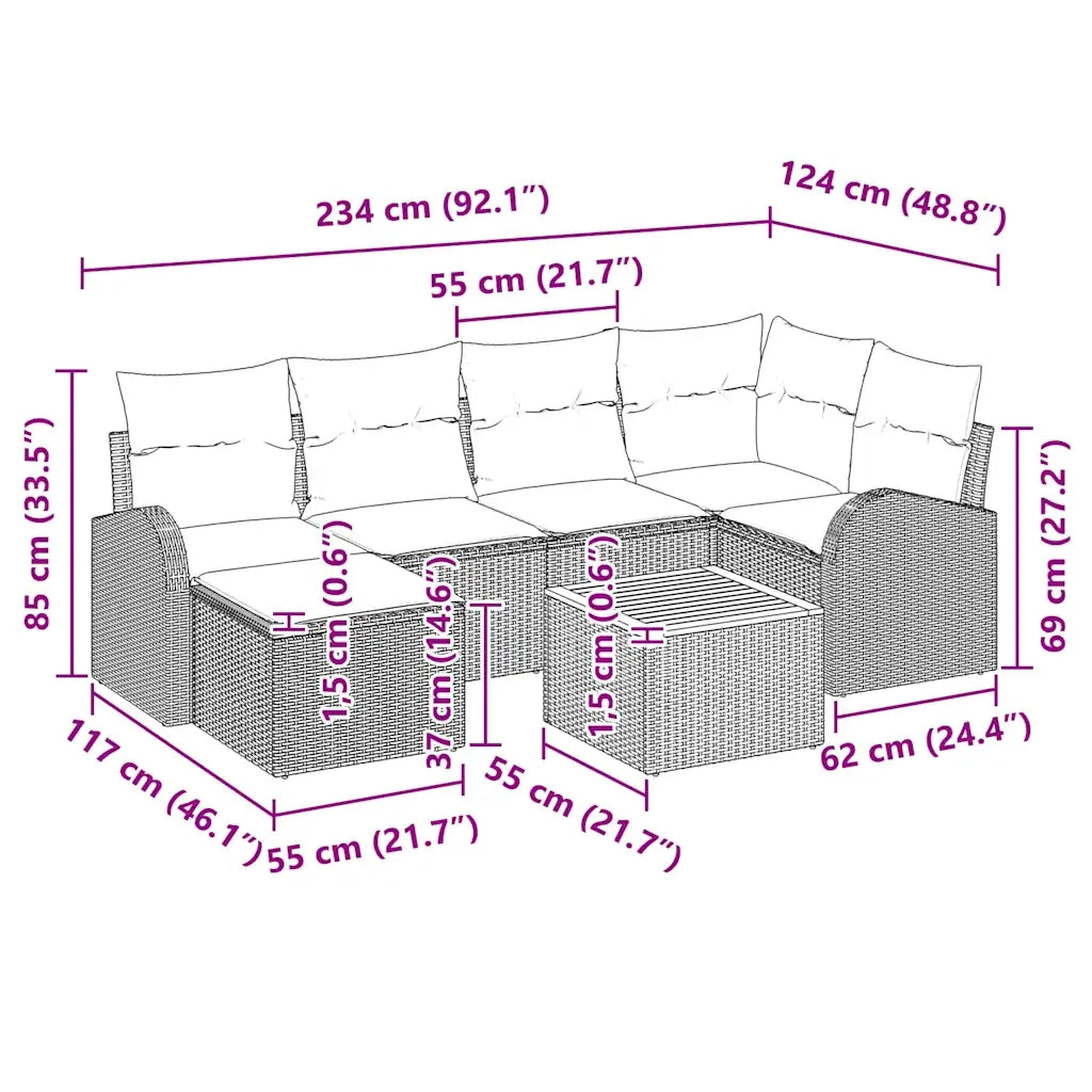 Set Divano da Giardino con cuscino 7 pcs Nero polyrattan 3347600