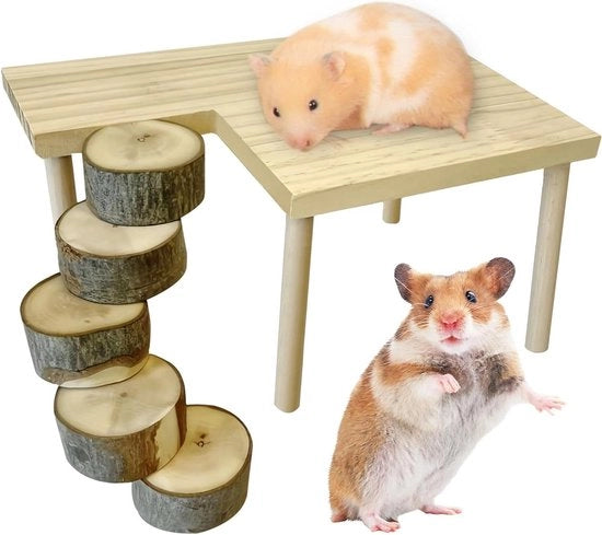 Piattaforma di salita in legno per hamster e gerbillo - Scala a ruote rotonde