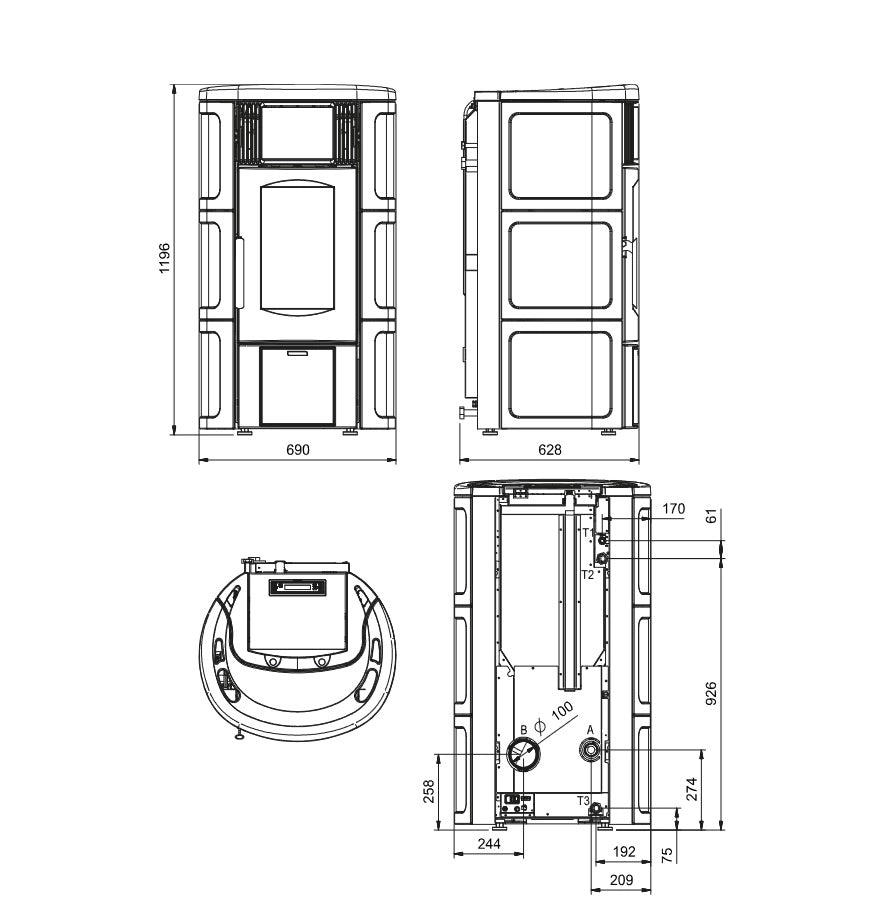 TERMOSTUFA PELLET VENT 18.1KW ISIDE IDRO H15 BIANCO