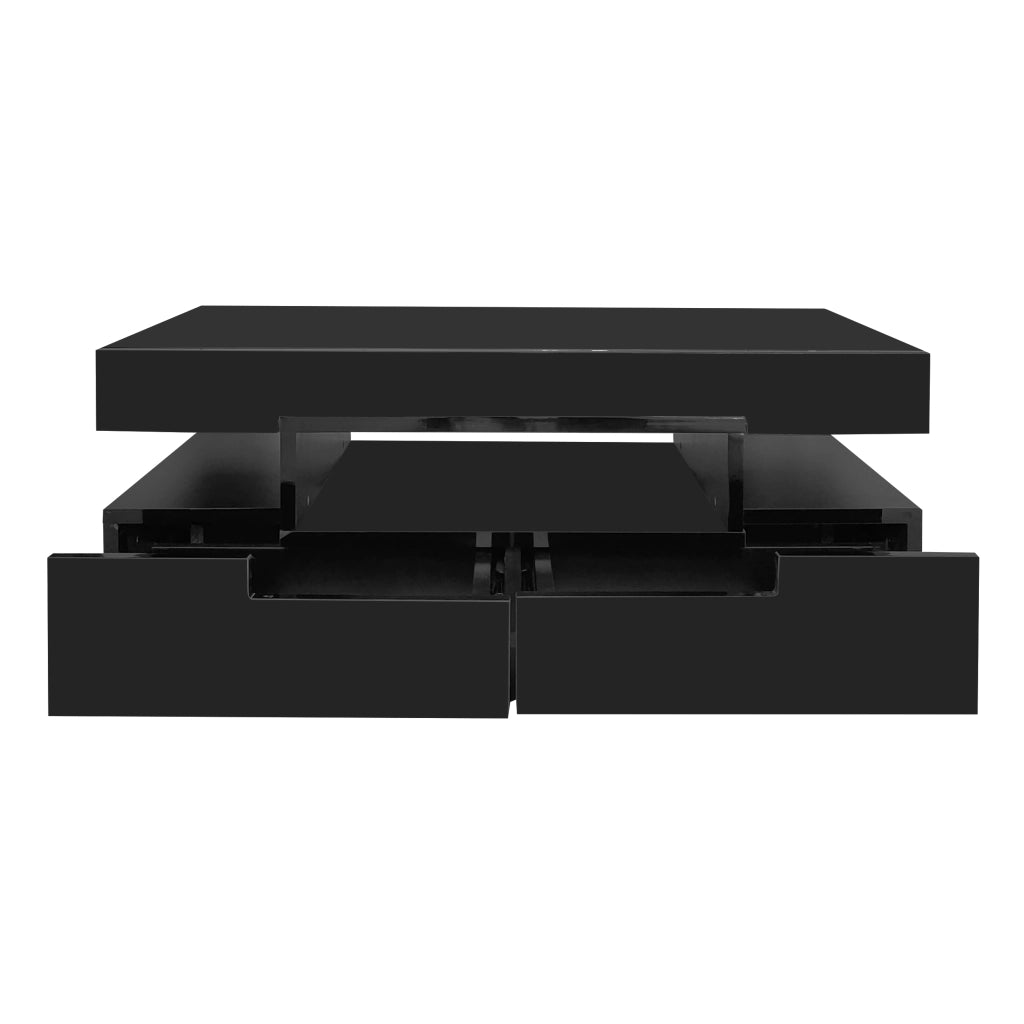 Tavolino da salotto con 4 Cassetti e 3 Vani; LED regolabile; Finitura Lucida; in Pannelli di Particelle; Nero