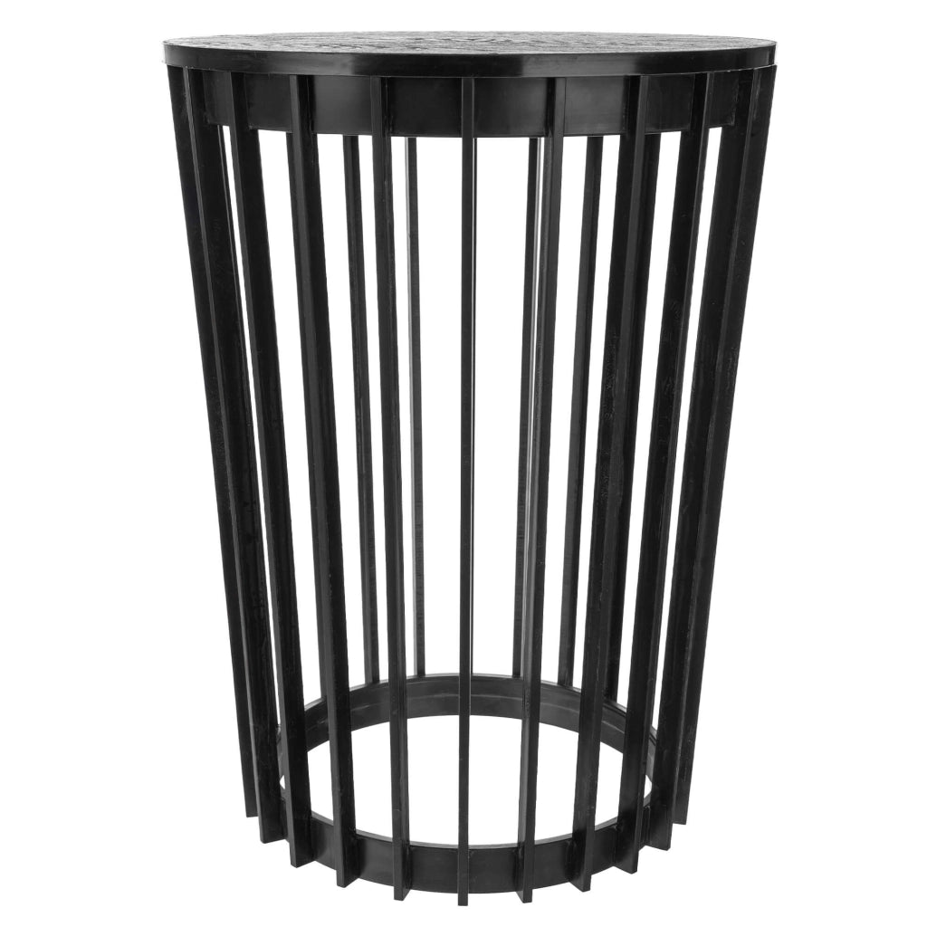 Tavolino rotondo KADAX nero, piccolo, stile loft, da giardino, per balcone, traforato, 54 cm