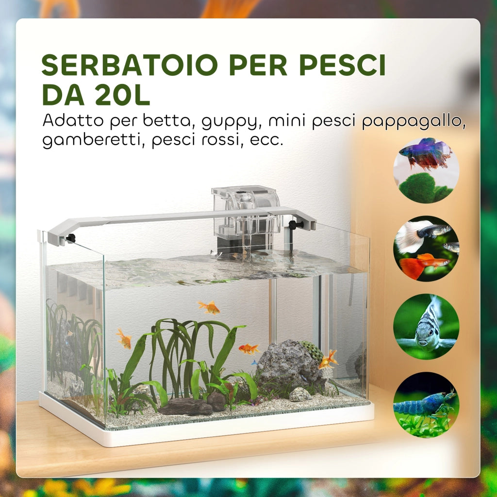 Acquario con Luci LED, Filtro e Pompa ¨C Minimal ¨C 38x26x27 cm Bianco