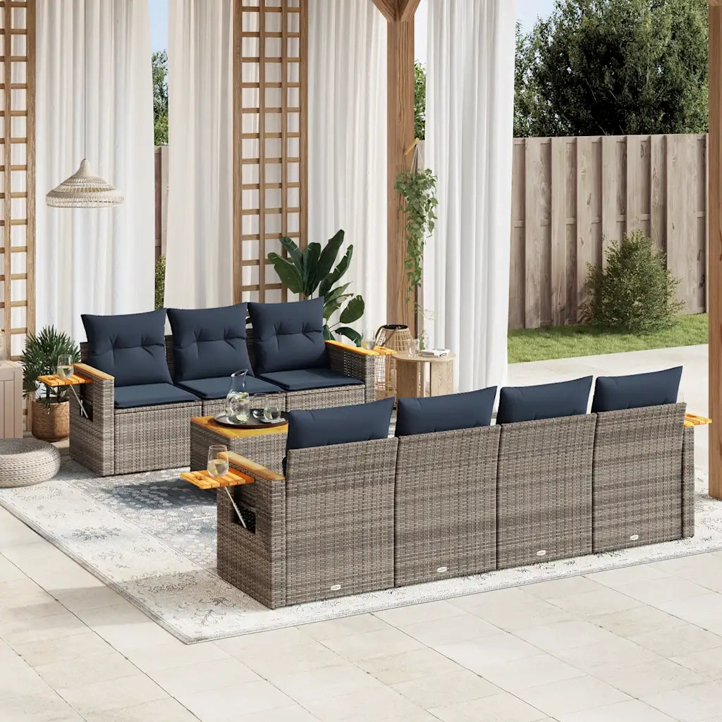 Set Divani da Giardino 8 pz con Cuscini Grigio in Polyrattan 3226649