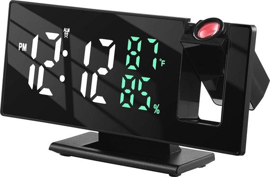 Proiettore di allarme con proiezione oraria, visualizzazione temperatura e umidità, illuminazione regolabile e funzione di allarme