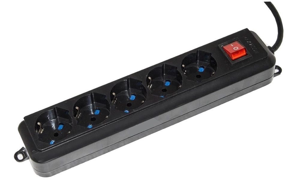 Emmegi LKMP05LN Multipresa 5 Prese Universali Ita Schuko 10-16A Spina 16A con Interruttore Protezione Sovraccarico colore Nero