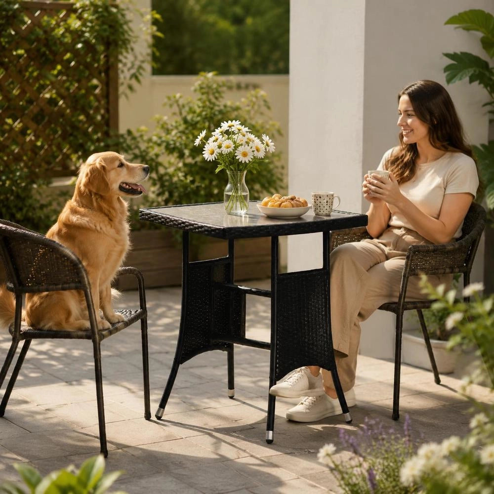 Garden Table, Black, 80 X 80 X 74 Cm, Poly Rattan