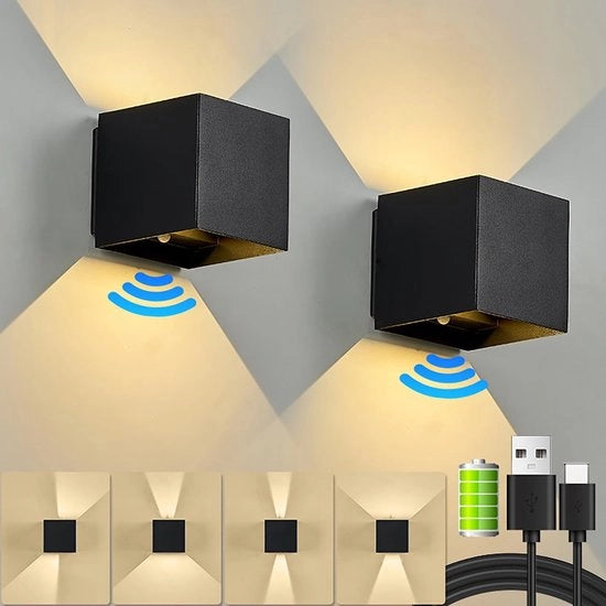 Due pezzi - Lampada LED da parete 6W con sensore di movimento e batteria ricaricabile - Classe di efficienza A