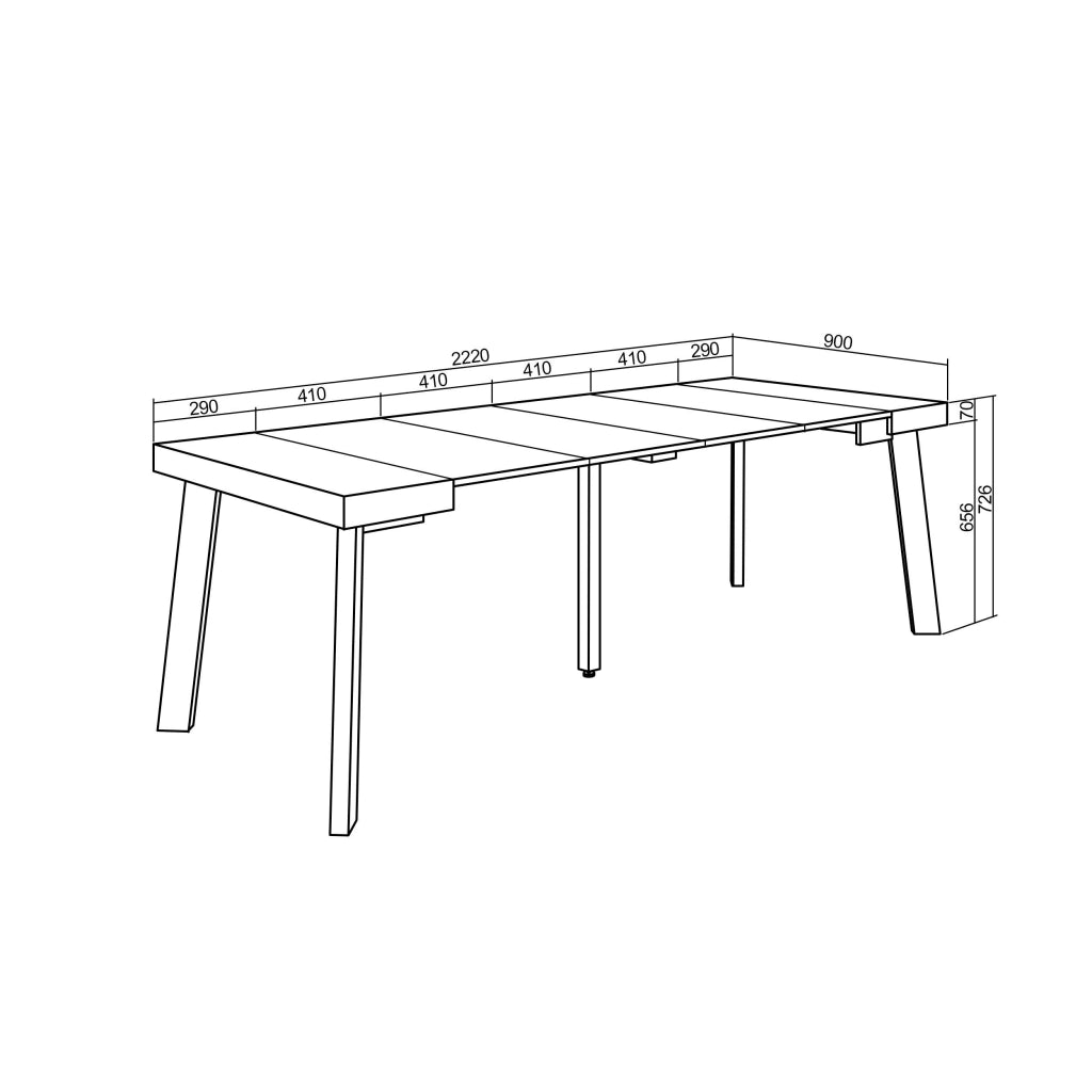 Consolle allungabile, 222x90x73cm, Per 10 persone, Gambe in legno, colore Rovere RF3072