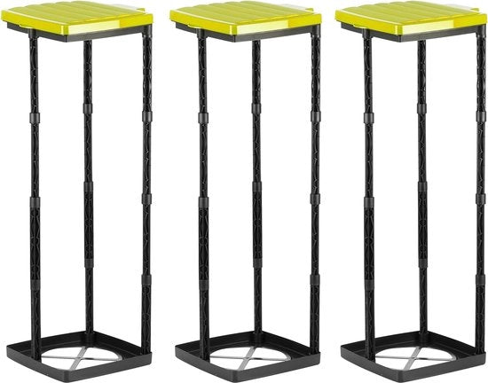 Sostituto di sacchi della spazzatura, capienza fino a 120 litri, set di 3, coperchio giallo, regolabile in altezza, inodore, sostituto di sacchi della spazzatura con anello di chiusura a vite.