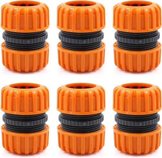Set di riparazione per tubi da giardino, connettore, giunzione tubi, 6 pezzi set di riparazione per collegamento di 19 mm (3/4"), per collegamento semplice e rapido o riparazione tubi senza strumenti, giallo