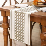 Tappeto Moderno Bohemiano per Tavolo con Disegno Geometrico Rustico in Lino Vintage, 40 x 140 cm, Miele
