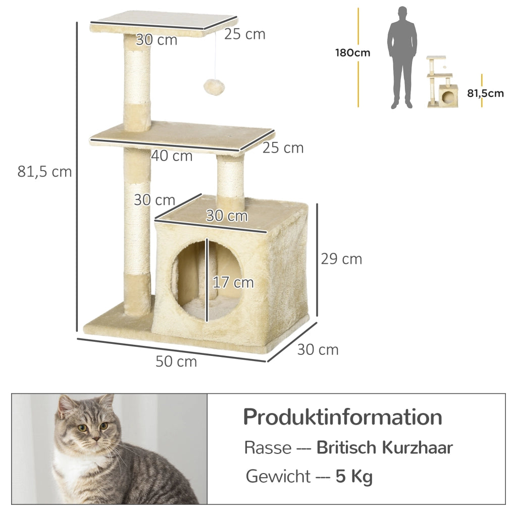Albero per gatti con sisal e giocattolo ¨C zephmum ¨C beige 50x30x81.5 cm