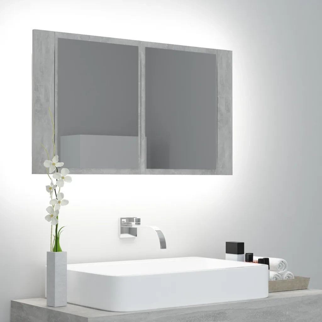 Armadietto a Specchio | Armadio da bagno con Luci LED Grigio Cemento in Acrilico