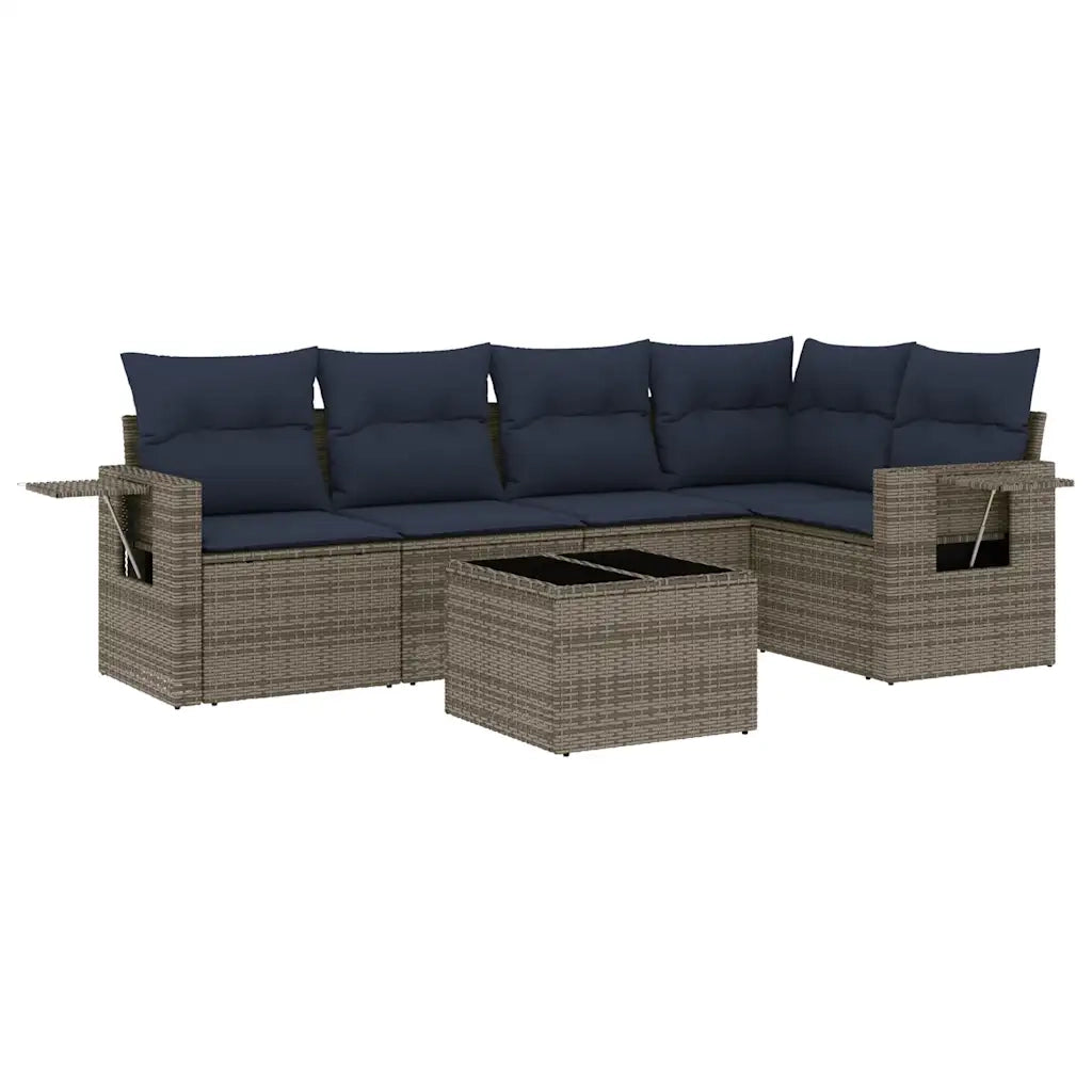 Set Divani da Giardino 6 pz con Cuscini Grigio in Polyrattan 3220140