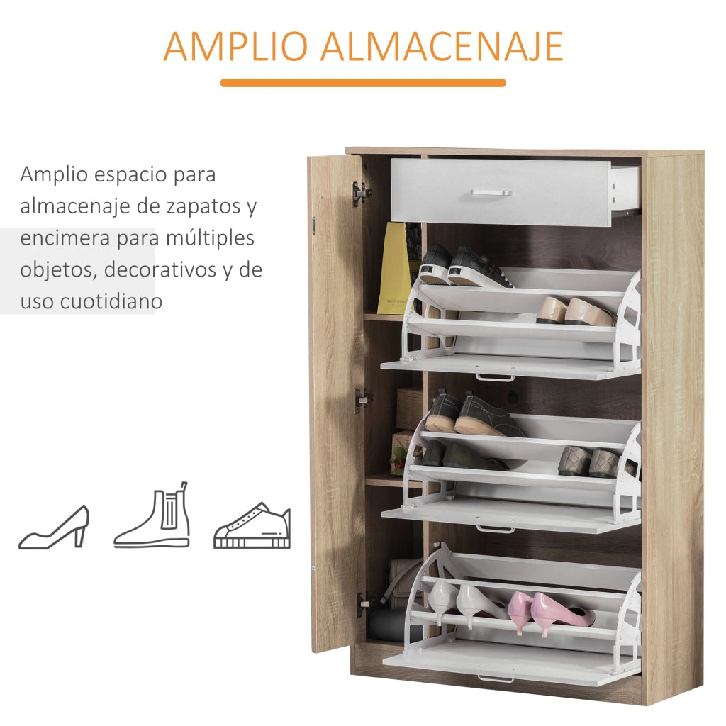Armadio Scarpe 3 Porte con Cassetto ¨C Minimal ¨C 84x30x132 cm Naturale