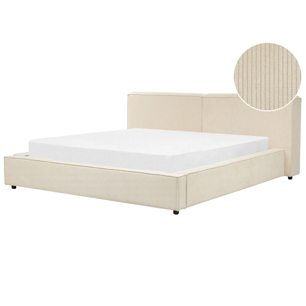 Letto matrimoniale in velluto a coste con struttura a doghe beige 180 x 200 cm stile classico camera da letto