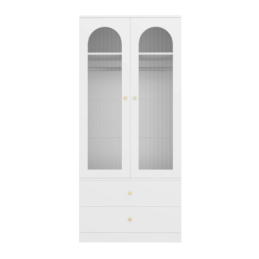 Armadio 90x50x200 cm con 2 cassetti e ante in vetro MDF bianco